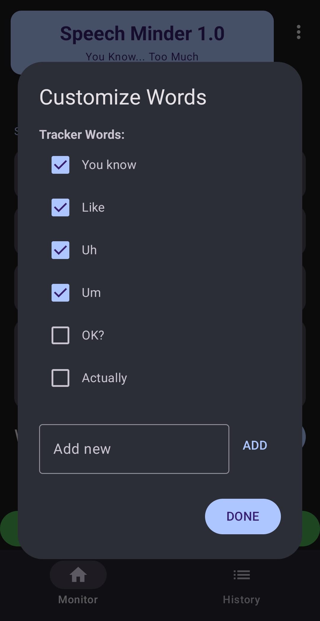 Customize your words screen
