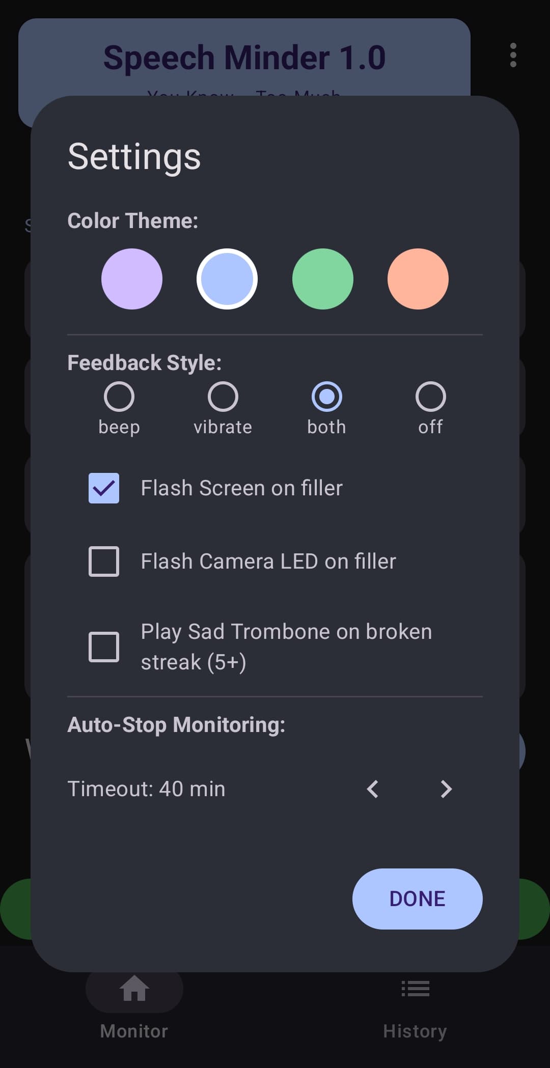 Settings screen